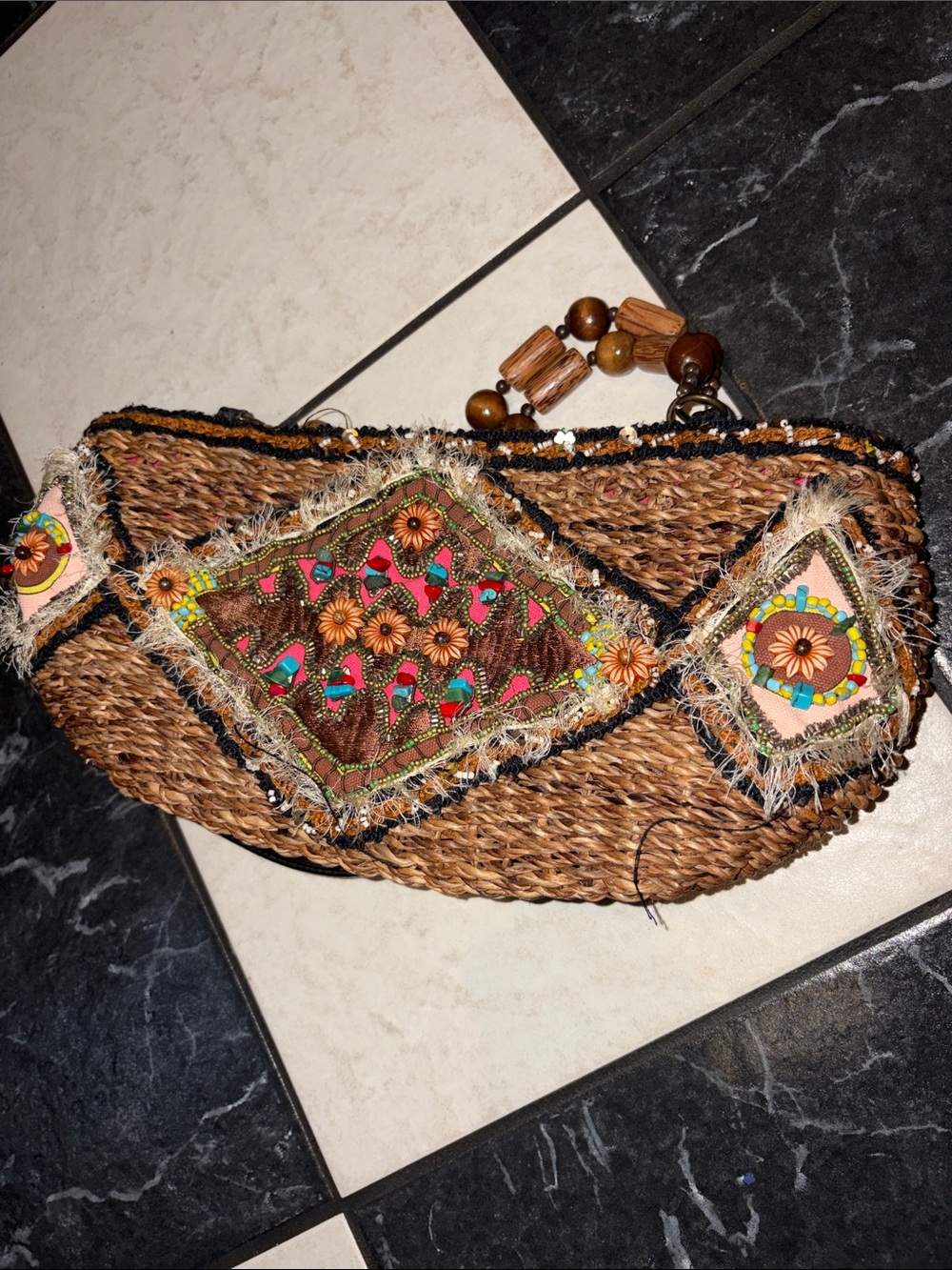 Mary Francis Wicker Beaded Shoulder Bag, 13x5x3 - Picture 1 of 10